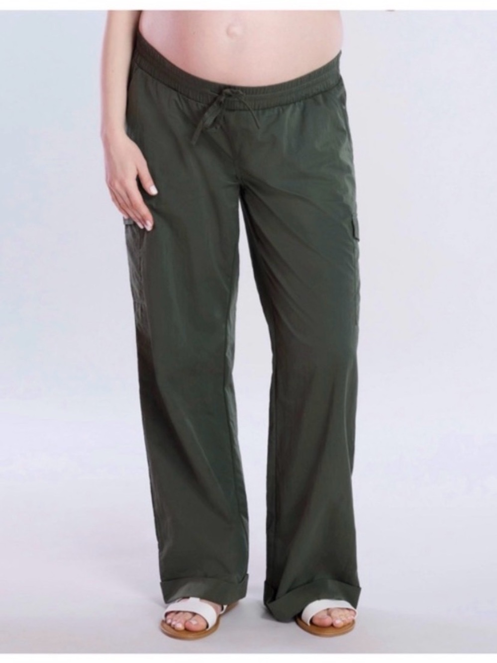 Motherhood Olive Utility Wide-Leg Maternity Pants L
